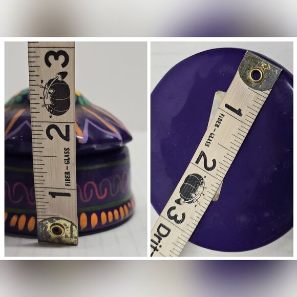 Mexican Talavera Sun Face Trinket Box Pottery Folk Art Purple and Orange - Picture 8 of 8